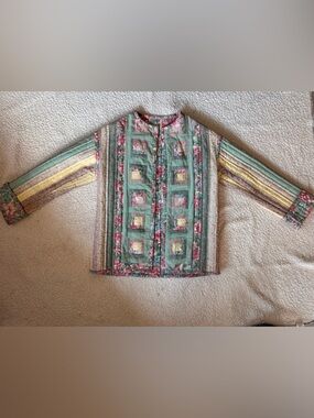Vintage Handmade Quilt Patchwork Jacket Floral Cottagecore Boho Oversized